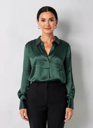 Blouse poignets boutonnés avec fente manches longues vert YAYA femme