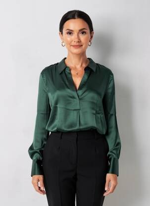 Blouse poignets boutonnés avec fente manches longues vert YAYA femme