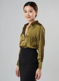 Blouse poignets boutonnés avec fente manches longues vert clair YAYA femme