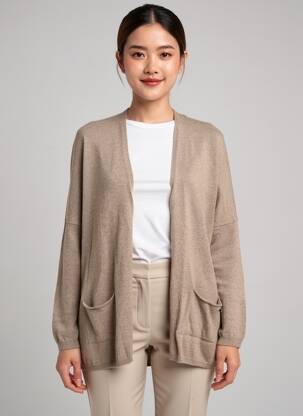 Gilet manches longues manches longues beige LE PHARE DE LA BALEINE femme