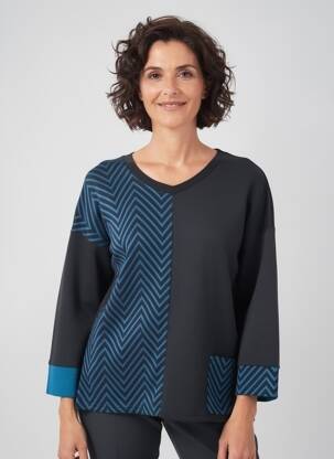 Pull tissage chiné manches longues noir FRANCK ANNA femme