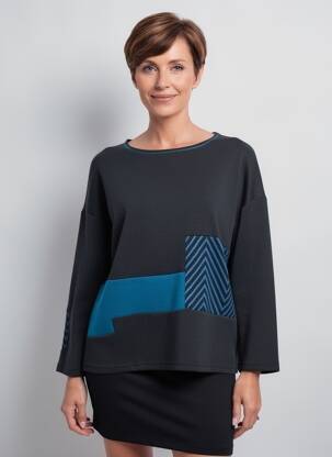 Pull coupe droite manches longues noir FRANCK ANNA femme