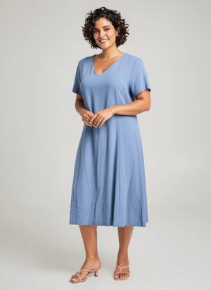 Robe mi-longue manches courtes manches courtes bleu GEVANA femme