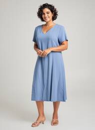 Robe mi-longue manches courtes manches courtes bleu GEVANA femme