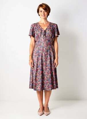 Robe mi-longue imprimé fantaisie manches courtes rose GEVANA femme