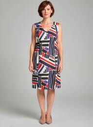 Robe mi-longue imprimé fantaisie sans manche bleu GEVANA femme