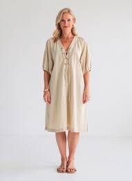 Robe mi-longue manches courtes manches courtes beige YEST femme