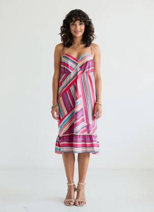 Robe mi-longue imprimé fantaisie sans manche violet FLEUR DE SEL femme