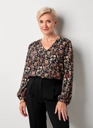 Blouse tissage popeline manches longues noir GEVANA femme