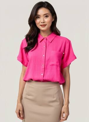 Chemisier tissage crêpe manches courtes rose YEST femme