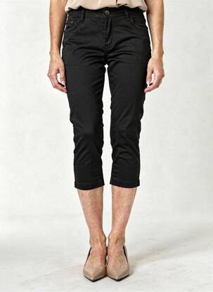 Pantalon 7/8 fermeture zippée sous rabat boutonné noir MY CHRISTY femme