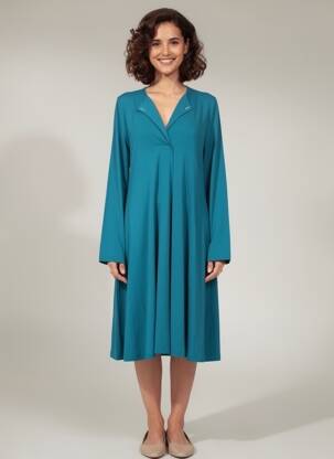 Robe mi-longue manches longues manches longues bleu MALOKA femme