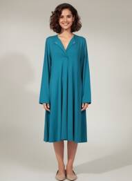 Robe mi-longue manches longues manches longues bleu MALOKA femme