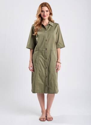 Robe mi-longue manches courtes manches courtes vert CREAM femme