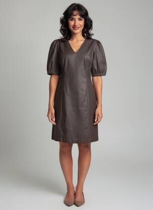 Robe mi-longue manches courtes manches courtes marron CREAM femme