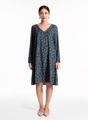 Robe mi-longue imprimé fantaisie manches longues bleu LA FIANCÉE femme
