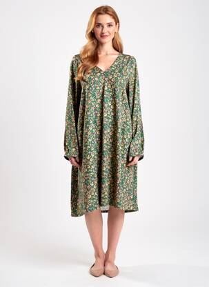 Robe mi-longue imprimé fleurs manches longues vert LA FIANCÉE femme