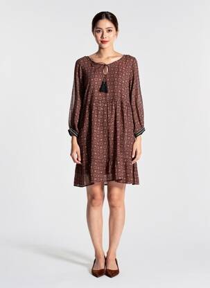 Robe courte coupe fluide manches 3/4 marron CREAM femme