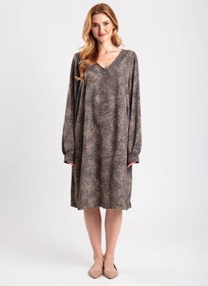 Robe mi-longue imprimé fantaisie manches longues noir CREAM femme