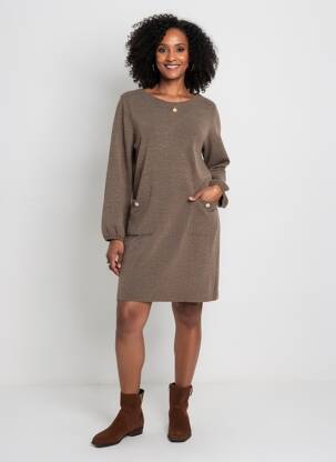 Robe pull coupe droite manches longues gris MALOKA femme