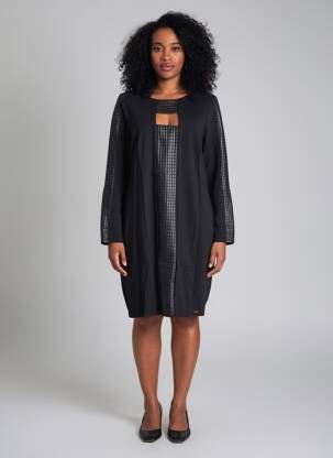 Robe mi-longue manches longues manches longues noir MALOKA femme