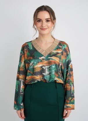 Pull coupe droite manches longues vert MALOKA femme