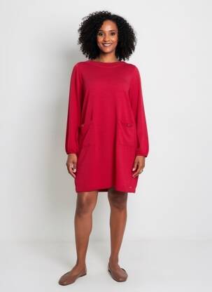 Robe courte coupe fluide manches longues rouge MALOKA femme