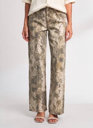 Pantalon droit fermeture zippée sous rabat boutonné marron CREAM femme