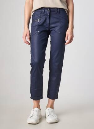 Pantalon 7/8 fermeture zippée sous rabat boutonné bleu FLEUR DE SEL femme