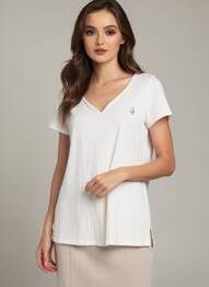 T-shirt sérigraphie floquée manches courtes blanc SUN VALLEY femme