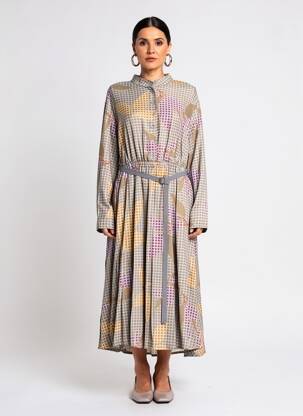 Robe longue tissage popeline manches longues marron NIU femme
