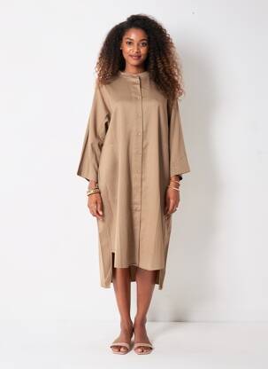 Robe mi-longue manches longues manches longues marron FRAU femme
