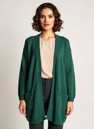 Gilet manches longues maille tricot vert NIU femme