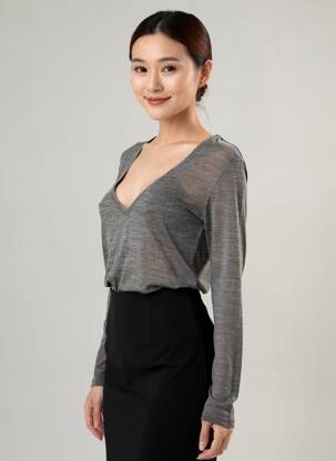 T-shirt manches longues manches longues gris SEMICOUTURE femme