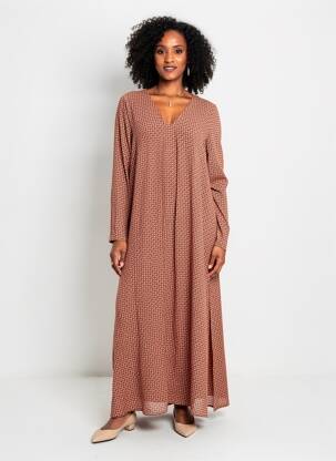 Robe longue imprimé fantaisie manches longues marron ATTIC AND BARN femme