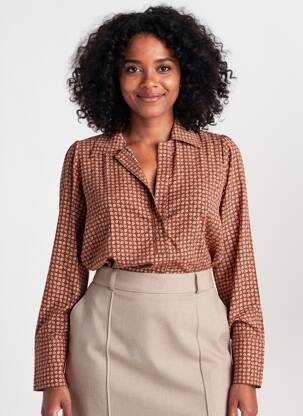 Blouse tissage popeline manches longues marron ATTIC AND BARN femme