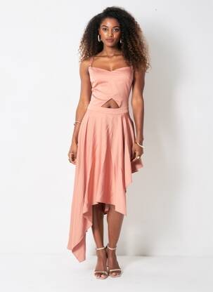 Robe mi-longue coupe fluide sans manche rose MAISON MONZERIAN femme