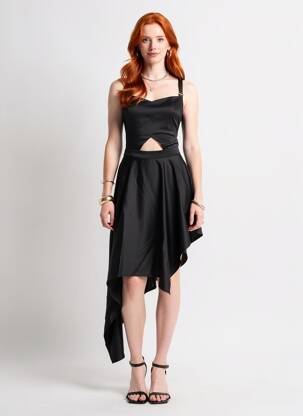 Robe mi-longue coupe fluide sans manche noir MAISON MONZERIAN femme
