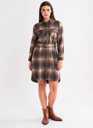Robe mi-longue manches longues manches longues marron LA PETITE FRANCAISE femme