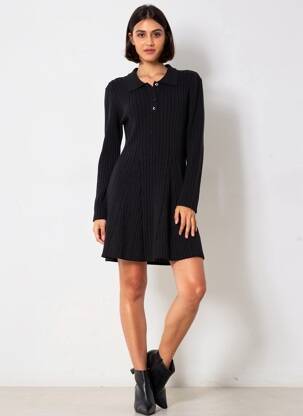 Robe mi-longue manches longues manches longues noir DIXIE femme