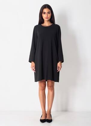 Robe mi-longue manches longues manches longues noir DIXIE femme