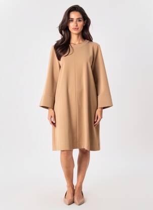 Robe mi-longue manches longues manches longues beige DIXIE femme