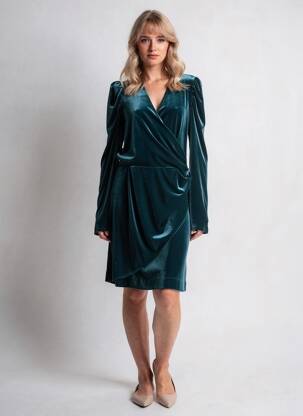 Robe mi-longue manches longues manches longues bleu JANE WOOD femme