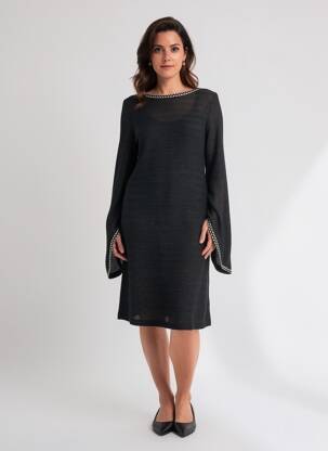 Robe mi-longue coupe fluide manches longues noir PHO FIRENZE femme