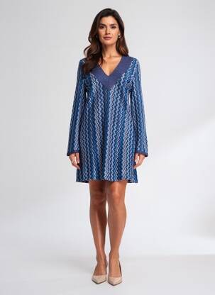 Robe mi-longue coupe fluide manches longues bleu PHO FIRENZE femme