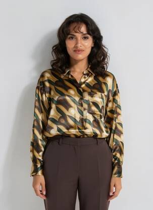 Chemisier imprimé fantaisie manches longues marron MALIPARMI femme