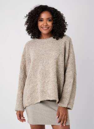 Pull coupe droite manches longues beige SUMMUM femme