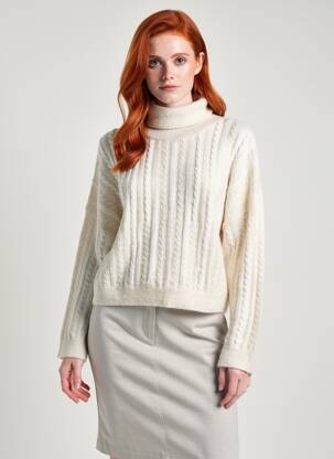 Pull coupe droite manches longues blanc EST'SEVEN femme