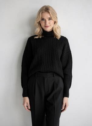 Pull coupe droite manches longues noir EST'SEVEN femme