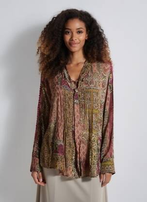 Chemisier tissage crêpe manches longues violet BELAIR femme